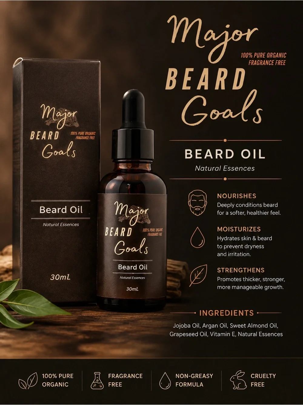 Beard Goals Beard Oil — Brown NEW IN BOX